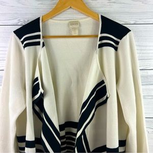 Chicos Cardigan Sweater Women 2 Large Black  White Long Sleeve Striped Open